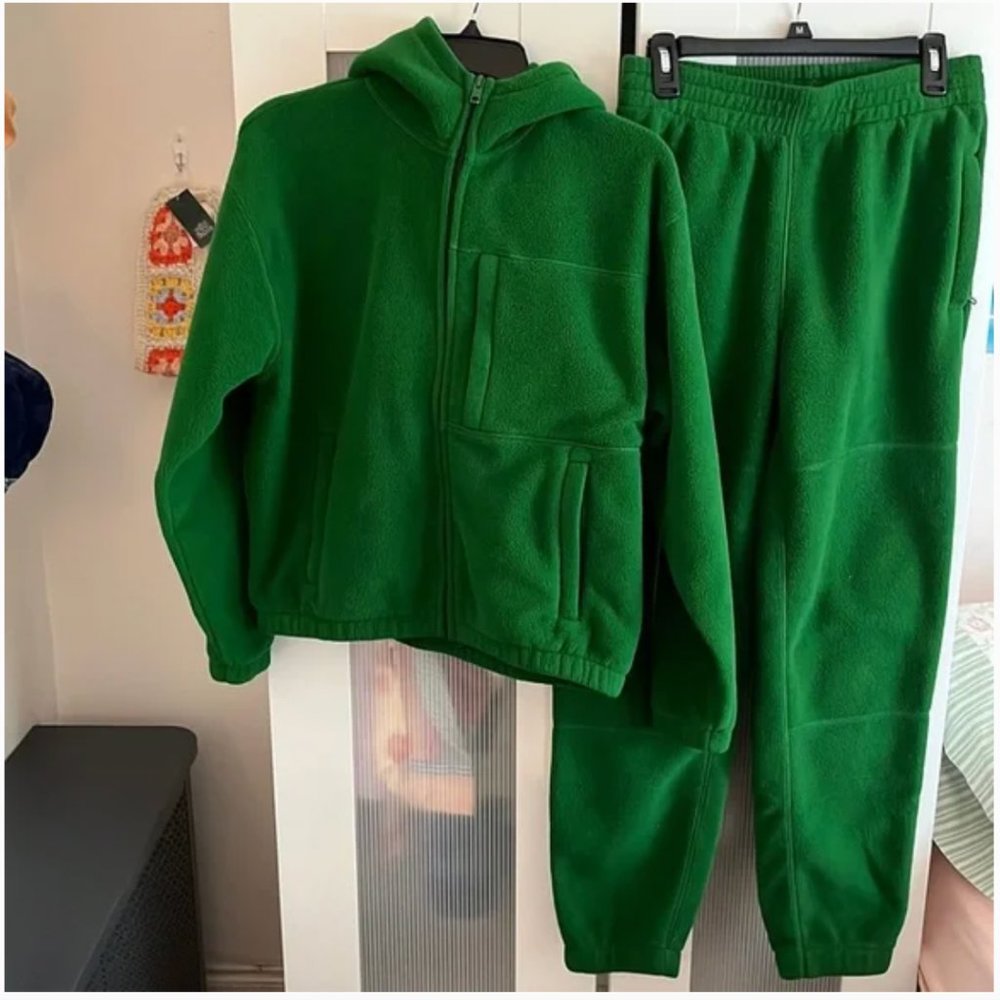 Aritzia TNA Polar Zip Hoodie & Jogger sweatpant Juniper Green Lounge Set SMALL